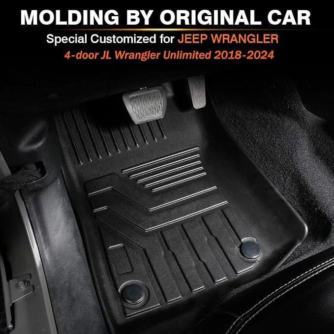 KUST Floor Mats for 2018-2025 2026 Jeep Wrangler JL Unlimited 4-Door (Not for 2 Door) (Not Fit for 4XE and JK), All Weather Floor Mats Carpet Liners TPE Front & Rear Black Car Liners