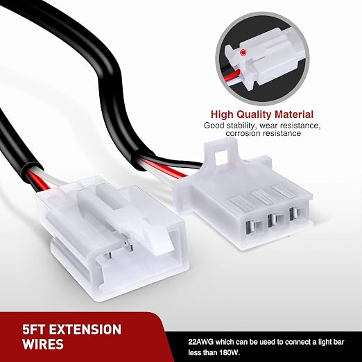 Nilight 2PCS Plug and Play 22AWG 5Feet Wiring Harness Switch Extension Kit for Off Road LED Work Light Bar