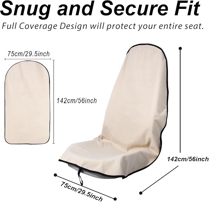 Car Seat Cover Protector Front Seats,for Gym Workout,Running,Swimming,Beach and Hiking,Waterproof Sweat Towel Bucket Seat Covers for Cars SUV Trucks (Off-White, 1Pcs)