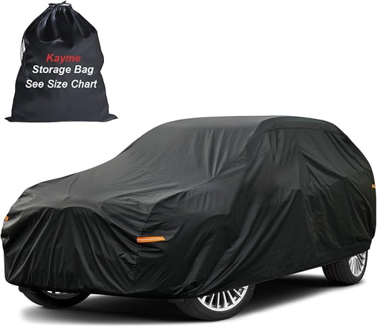 Kayme 10 Layers Hatchback Car Cover Waterproof All Weather [See Vehicle Size Chart for Accurate Fit] Heavy Duty Full Exterior Cover Outdoor Sun Rain Snow Wind UV Protection. Size H1 (See Size Chart)