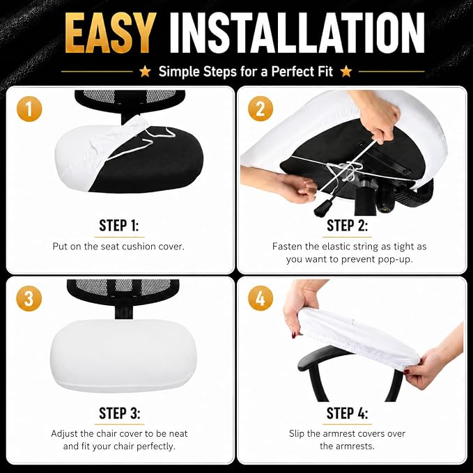 Water-resistant Stretchable Separate Office Chair Seat Cushion Covers with Armrest Covers Universal Spandex Computer Chair Slipcover - Removable Washable Cushion Protectors for Dogs, Cats
