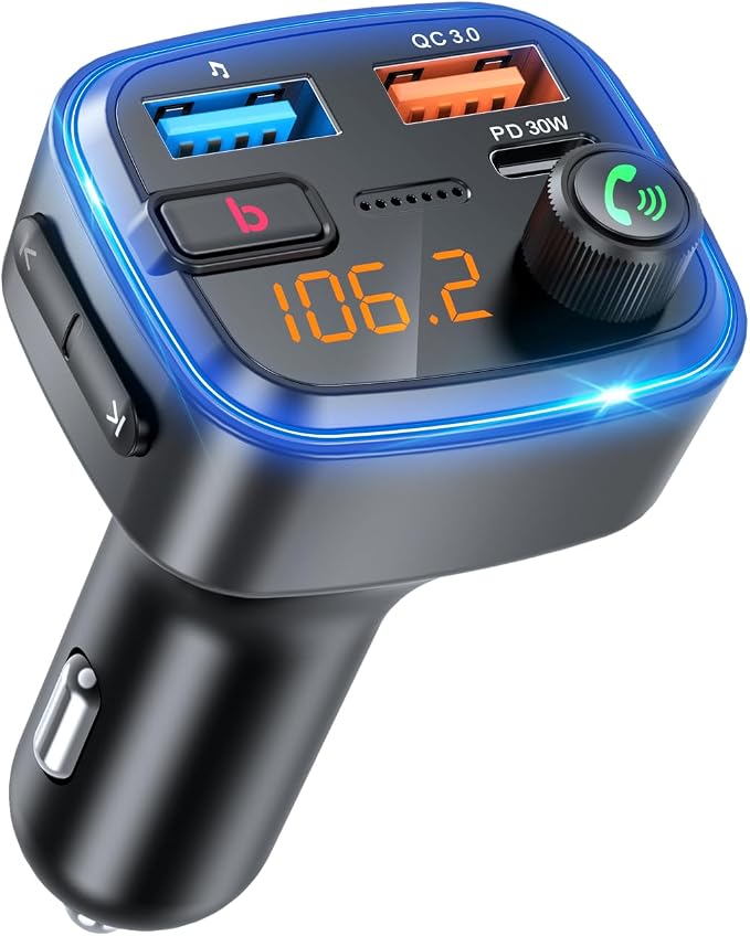 Bluetooth 5.4 Car Adapter Charging USB Bluetooth Adapter for Car,Wireless Fm Transmitter Radio,Handsfree Calling and Audio Receiver (Blue-48W)
