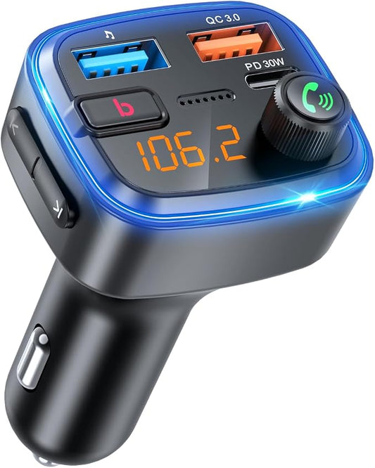 Bluetooth 5.4 Car Adapter Charging USB Bluetooth Adapter for Car,Wireless Fm Transmitter Radio,Handsfree Calling and Audio Receiver (Blue-48W)