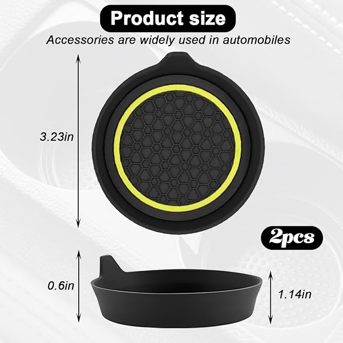 HZEL Car Cup Holder Coasters, 2PCS Non Slip Waterproof Vehicle Water Bottle Pads, Recessed Automotive Drink Mat Decoration Accessories, Universal Fit (Yellow/Black)