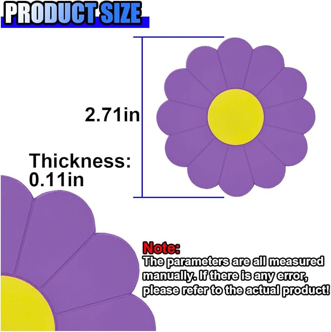 2PCS Car Cup Coaster, Flower Shaped Silicone Non-Slip Vehicle Drink Holder Insert Mat, Universal 2.75 Inch Waterproof Automotive Interior Decoration Beverage Pad Accessories (Purple)