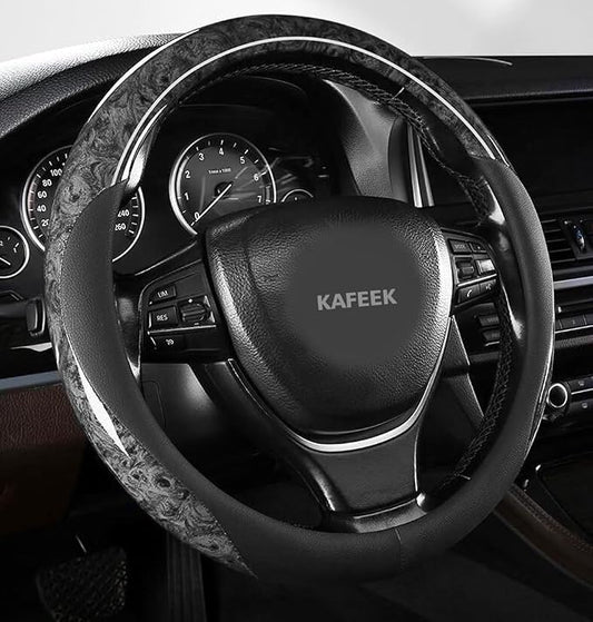 KAFEEK 16 inch Steering Wheel Cover for Ford F150 F250 Ram 4Runner Tacoma | Wood Grain Design with Microfiber Leather, Anti-Slip, Comfortable Grip, Easy to install