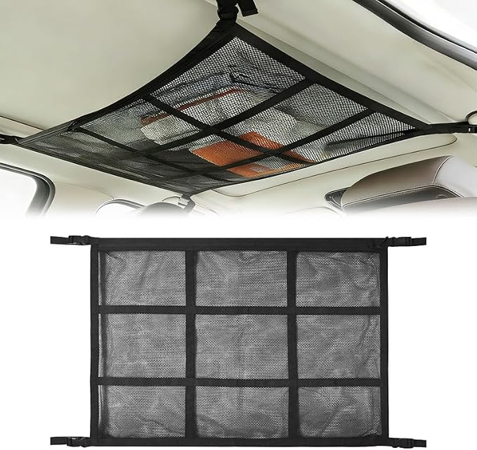 Car Ceiling Cargo Net Pocket for Honda Element 2000–2011, Car Roof Storage Organizer, Double Layer Overhead Cargo Net for Auto with Zip Closure for Trip, Camping,A