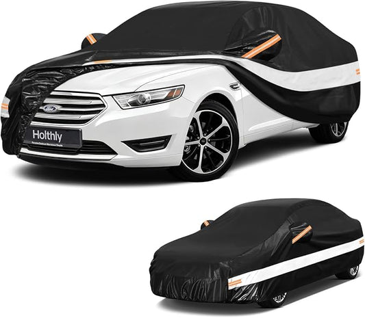 10 Layers Sedan Car Cover Custom Fit for Ford Taurus (1991-2026), Waterproof All Weather for Automobiles, Outdoor Full Cover Sun Dust Rain Protection with Cotton. Black