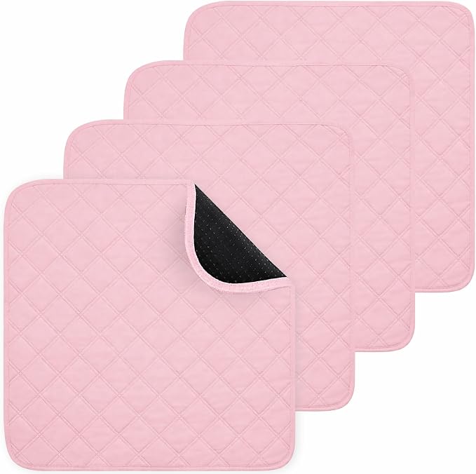 4 Pack Waterproof Chair Pads for Incontinence - Waterproof Seat Protector Pads 22" X 21", Resuable Washable Non-Slip Absorbent Chair Seat - Absorbent for Bed, Seat, Car, Wheelchair & Recliner（Pink）