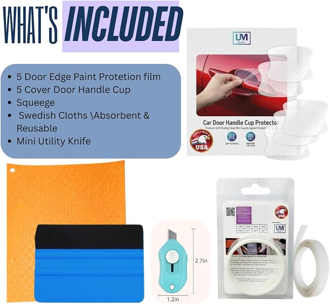 5 Door Edge Guard Upromax Made with Paint Protection Film, 5 Car Door Handle Cup, Scotch Guard, PPF Precut, Universal, PPF, Protector, Clear Self-Healing Anti Scratch Guard (Door and Handle Set)