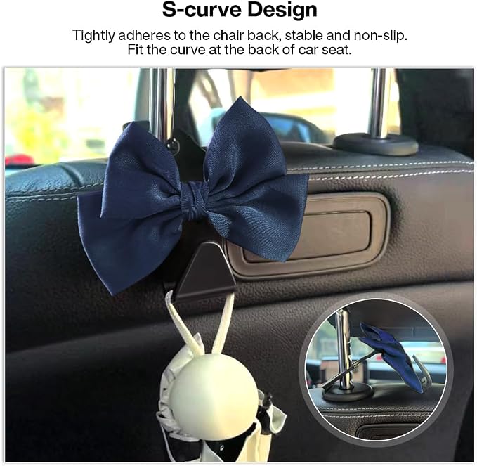 2-Pack Car Seat Headrest Hooks, Handbag Hangers, Dark blue | Storage organizer for handbags, clothes, coats and grocery bags; practical interior accessory for most cars and SUVs