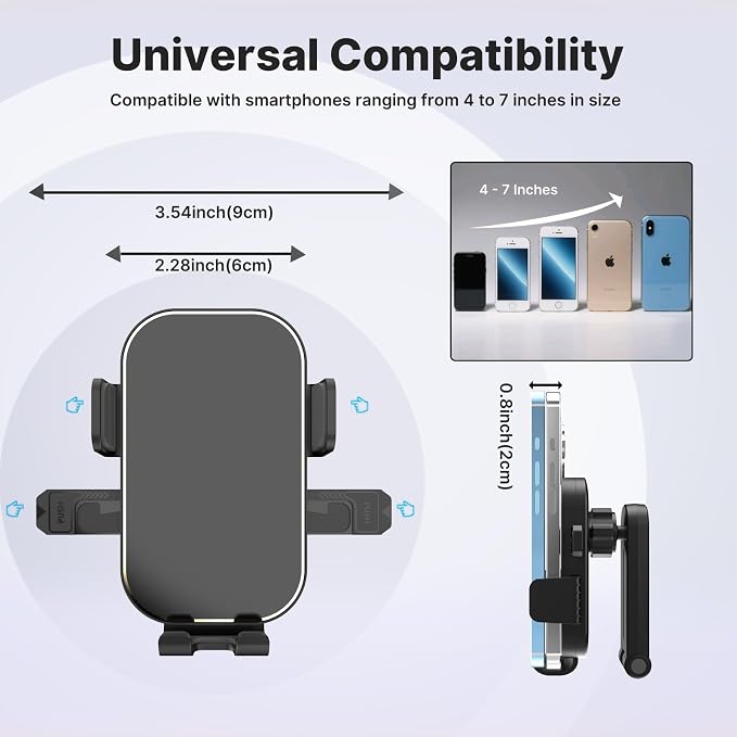 Universal Car Phone Holder Mount, 2026 Upgrade 360 Degree Rotation Multifunctional Phone Clip Design, Dashboard Cell Phone Stand for 4 to 7" Smartphones (Black)