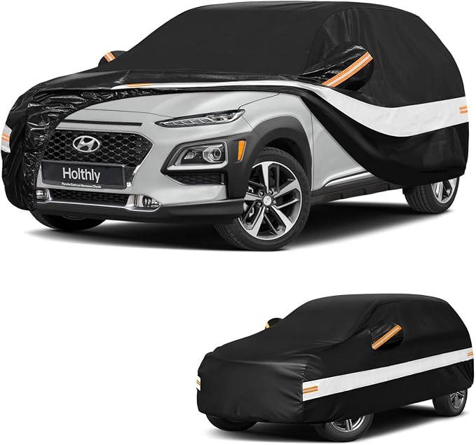 10 Layers SUV Car Cover Custom Fit for Hyundai Kona (2017-2026), Waterproof All Weather for Automobiles, Outdoor Full Cover Sun Dust Rain Protection with Cotton. Black