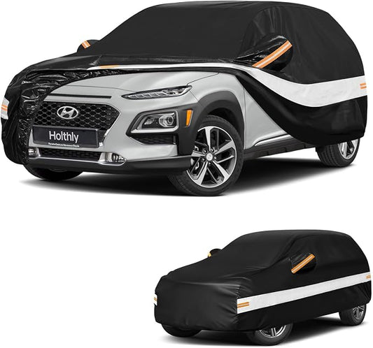 10 Layers SUV Car Cover Custom Fit for Hyundai Kona (2017-2026), Waterproof All Weather for Automobiles, Outdoor Full Cover Sun Dust Rain Protection with Cotton. Black