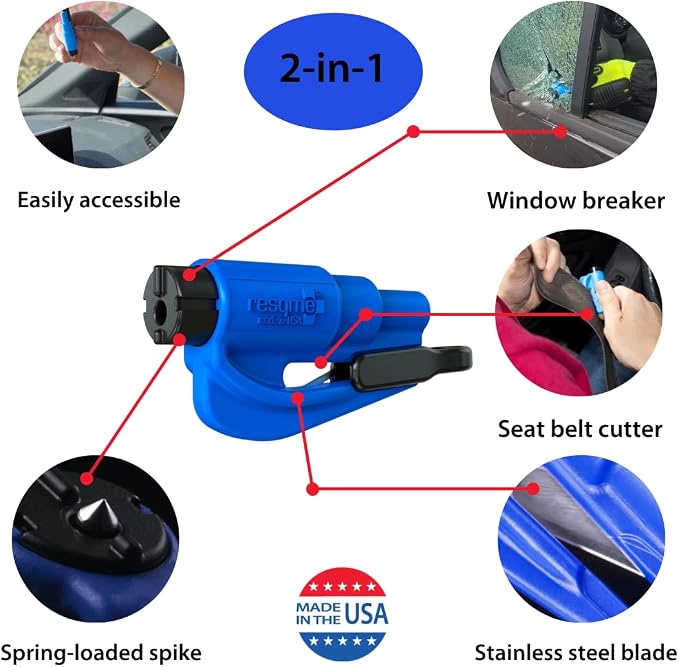 resqme The Original Emergency Keychain Car Escape Tool, 2-in-1 Seatbelt Cutter and Window Breaker, Made in USA, Pack of 12, Yellow - Compact Emergency Hammer