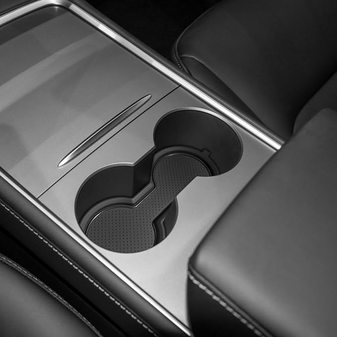 for Tesla Model 3 Accessories 2021-2023 Model Y 2021-2024 2025 Cup Holder Inserts Center Console Liner Coasters Mat Pad Interior Decoration 3D Silicone (Black Trim, 3 pcs)