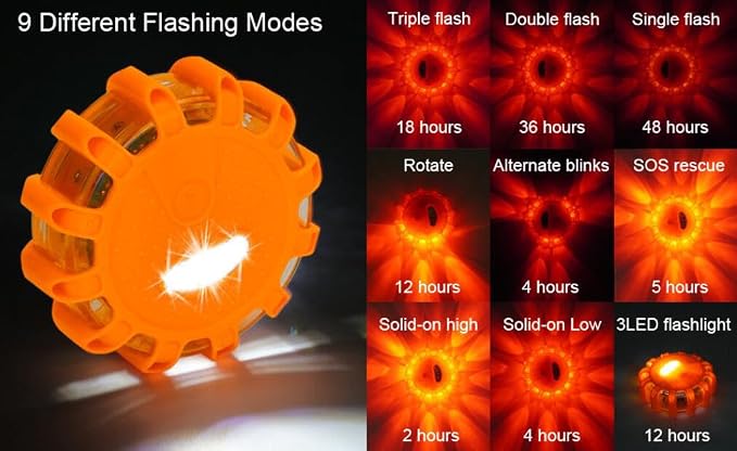 24 Pcs Rechargeable LED Road Flares Emergency Kit - Magnetic Mount Strobe, for Cars/Trucks/Boats & Outdoor Activities