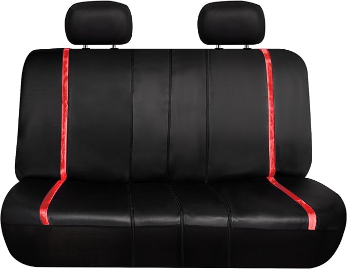 FH Group Full Set Faux Leather Car Seat Covers - Universal Fit, Low Back Front Seat Covers, Airbag Compatible, Split Bench Rear, Seat Cover for SUV, Sedan, Red