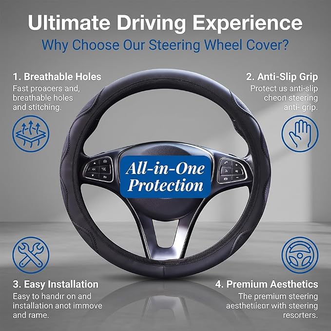 Elastic Steering Wheel Cover Black Leather Universal 14-15 inch | Car Steering Wheel Covers Stretch Microfiber Breathable Anti-Slip Durable Without Inner Ring Steering Wheel Accessories