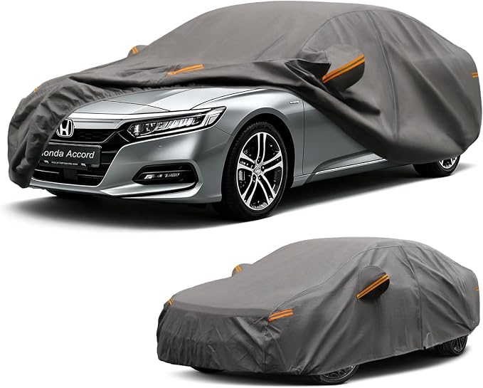 Kayme Heavy Duty Car Cover Custom Fit Honda Accord 2001-2026, Waterproof All Weather Outdoor Full Protection, Sun Rain UV Resistant with Zipper Door and Windproof Straps.
