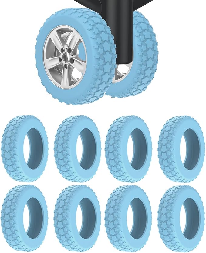 8PCS Luggage Wheel Protector,Premium Silicone Protectors for 2-2.4" Spinner Wheels Anti-Slip,Ultra-Quiet & Wear-Resistant Travel Accessories(Blue)