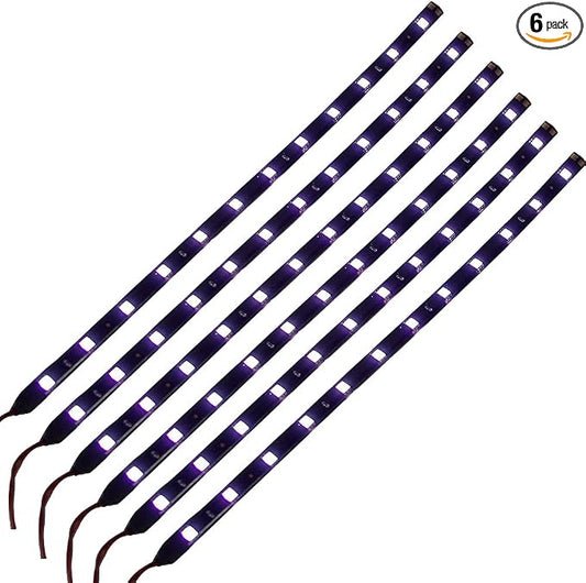 DC 12V Waterproof 1Ft 12 LED Strip Underbody Light with 6 inches Wires for Motor (White,Pack of 6)