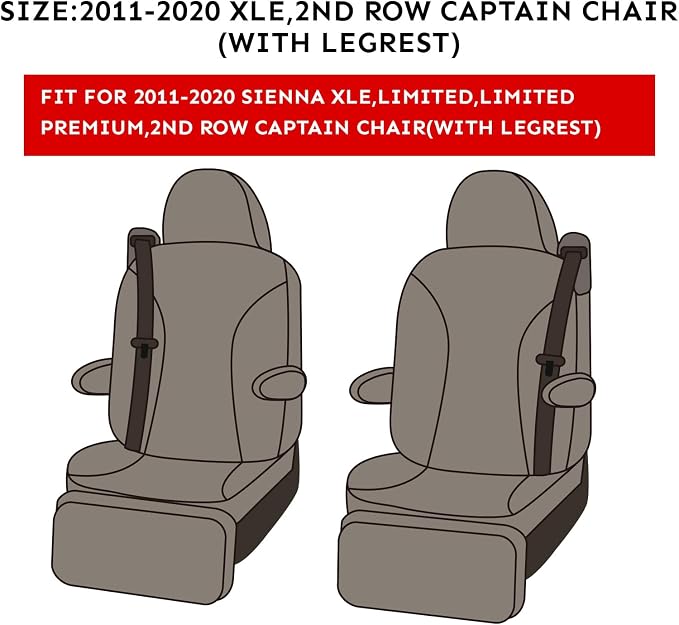 coverdream Sienna Car Seat Covers Custom Fit for 2011-2020 Toyota Sienna XLE,Limited,Limited Premium,2nd Row Captain Seats w/Foot Rest,Full Coverage Leather Seat Protector(Full Set,Black)