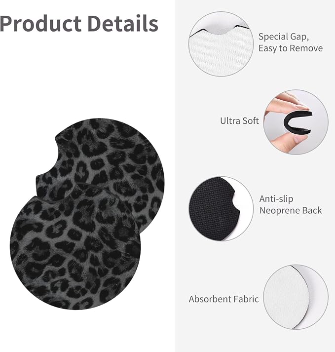 Black Leopard Print Steering Wheel Cover Black Cheetah Leopard Print Steering Wheel Cover Anti-Slip Breathable for 15 in Universal 2 Pcs Car Interior Cup Holder Pad for Men Women