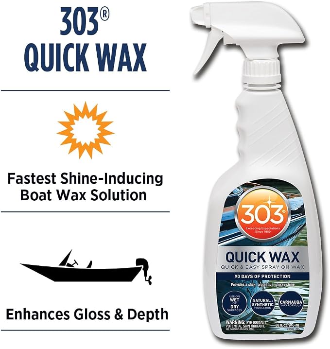 303 Marine Quick Wax for Fiberglass & Gelcoat, 32 oz | Enhances shine and gloss on fiberglass and gelcoat surfaces with an easy spray-on formula.