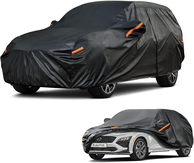 Kayme 7 Layers SUV Car Cover Custom Fit for Hyundai Kona (2017-2026) Waterproof All Weather for Automobiles, Outdoor Full Cover Rain Sun UV Protection.Black