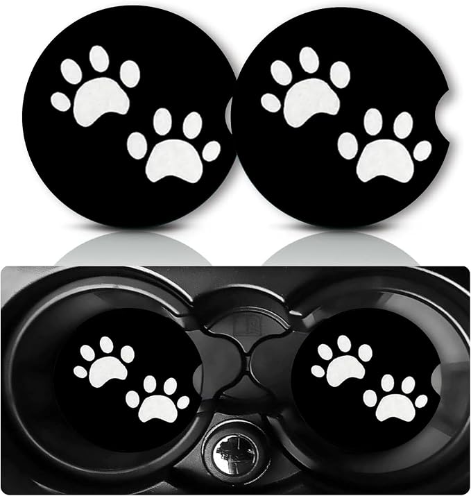 2Pcs Dog Paw Print Car Coasters,2.75" Neoprene Rubber Cup Holder Coasters | Universal Non‑Slip Mat, Drink Coaster Decor Auto Accessories Dogs Loves Gifts for Women,Men,Mom