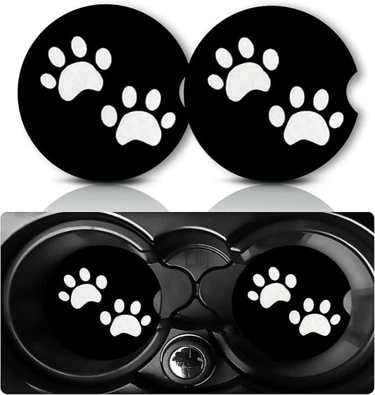 2Pcs Dog Paw Print Car Coasters,2.75" Neoprene Rubber Cup Holder Coasters | Universal Non‑Slip Mat, Drink Coaster Decor Auto Accessories Dogs Loves Gifts for Women,Men,Mom