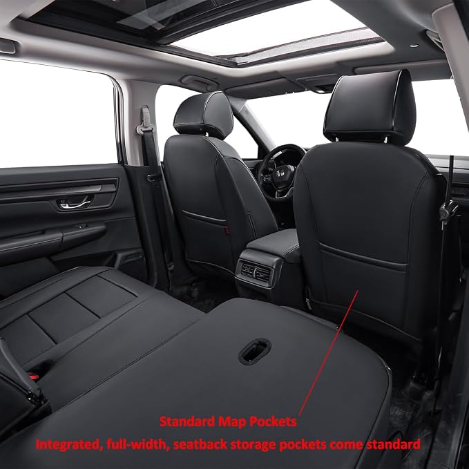 EKR Car Seat Covers for Honda CRV 2023-2026 Leatherette Full Set | Custom Fit for Honda CRV 2023 2024 2025 2026 Easy-Wipe Protection,Faux Leather(Black)