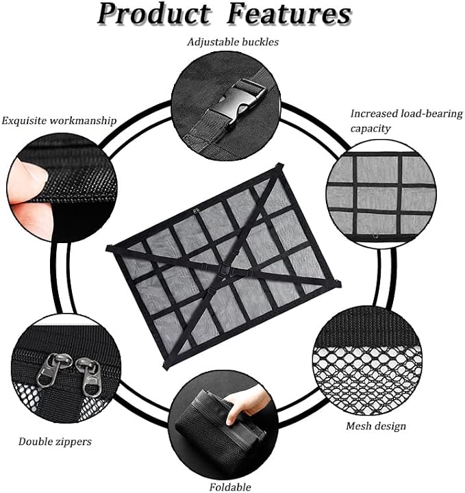 Car Ceiling Cargo Net Pocket for Honda Element 2000–2011, Car Roof Storage Organizer, Double Layer Overhead Cargo Net for Auto with Zip Closure for Trip, Camping,B