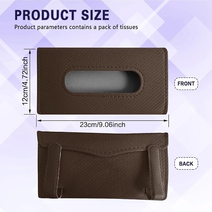Car Visor Tissue Holder, Tissue Box Holder for Car, Leather Auto Sun Visor Napkin Case Mask Dispenser, Automotive Accessories Rectangular Hanging Auto Napkin Box Fit for Most Vehicles (Brown)