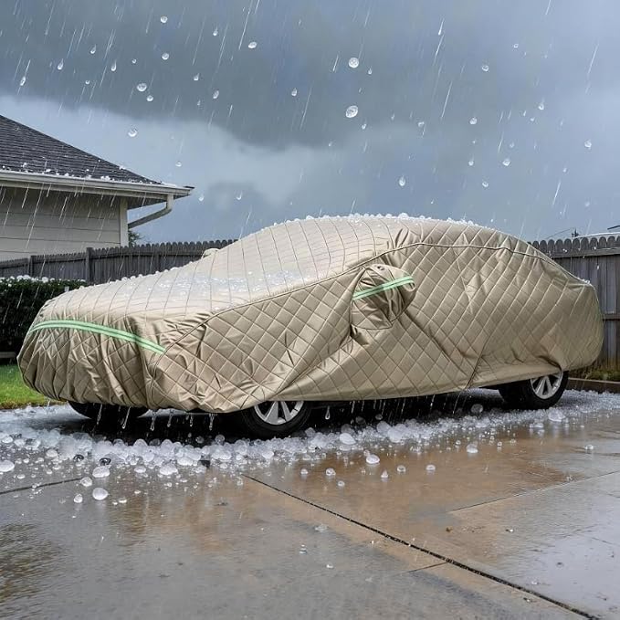 7 Layers Waterproof Cover, Heavy Duty Car Covers with Zipper Door, All-Weather Car Cover – Protects Against UV Rays, Hail, Water, Dust & Snow, Universal Fit Sedan 178" to 185"(Khaki)