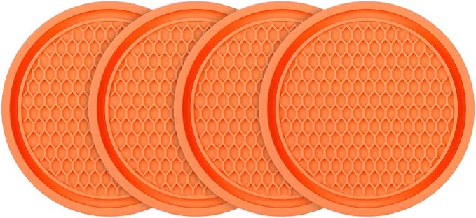 4 Pack Car Cup Holder Coaster, 2.75 Inch Diameter Non-Slip Universal Insert Coaster, Durable, Suitable for Most Car Interior, Car Accessory for Women and Men (Orange)