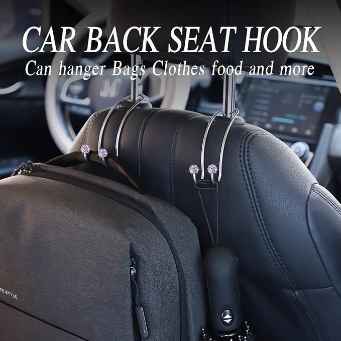 SAVORI Auto Hooks Bling Car Hangers Organizer Seat Headrest Hooks Strong and Durable Backseat Hanger Storage Universal for SUV Truck Vehicle 2 Pack (Light Purple)
