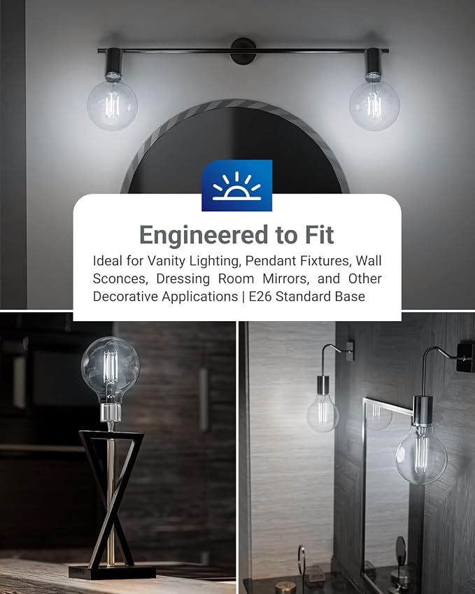 10 Pack G25 LED Vanity Light Bulbs, Filament Edison Globe, Vanity Lighting Bulb for Bathroom Bedroom, 500 LM, 5W (60W Equivalent), 5000K Daylight, Dimmable, E26 Base, Clear UL