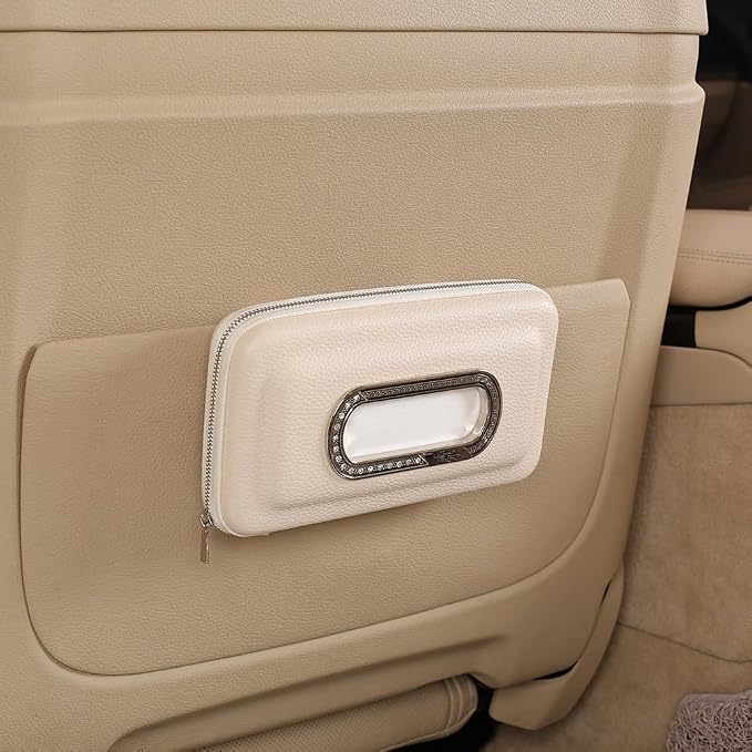 Car Tissue Holder, Visor Mask Holder, Sun Visor Napkin Holder, Car Mask Dispenser, Premium Leather Tissue Holder for Auto SUV Truck (Beige)