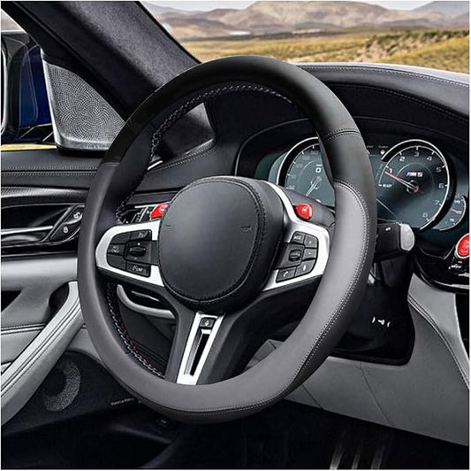 LAINLOY 15" Car Steering Wheel Cover, Microfiber Leather Cover, Grey | Anti-Slip Breathable Steering Wheel Decoration, Universal Steering Wheel Accessories for Diverse Cars