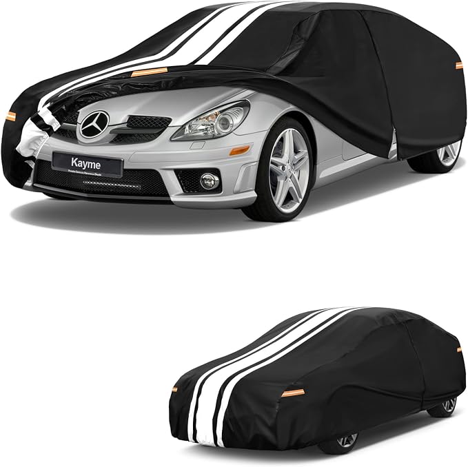 Kayme Heavy Duty Car Cover Custom Fit for Mercedes-Benz SLK/SLC Class 200 230 280 300 350 (1996-2021), Outdoor Full Exterior Cover with Tape and Towel, Rain Snow Sun UV Protection.