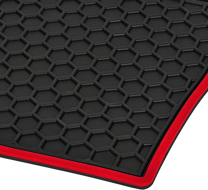 Car Floor Mats Custom Fit for 2020-2025 Toyota Highlander 7 Seats w/2nd Row Bench or Bucket Seats w/Center Console (No Hybrid) Black Red Rubber Auto Liner Mats All Weather Protection