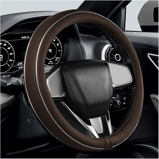 Car Steering Wheel Cover, Breathable Anti-Slip Auto Steering Wheel Protector with Fiber Strip, 15 Inch Soft Comfortable Wheel Wrap Vehicle Interior Decor for Women Men (Coffee)
