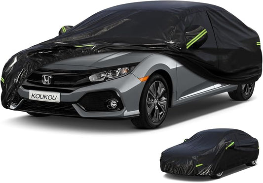 KouKou Car Cover Waterproof All Weather, 7 Layers Outdoor Car Covers for Automobiles with Zipper, Universal Fit Sedan Honda Civic,Toyota Corolla, Hyundai Elantra, Kia Forte, ect.(Length 178-185 inch)