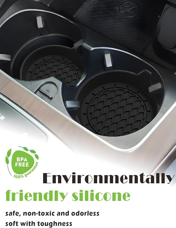 Car Coasters 4 Pcs with Duster Brush, Universal Non-Slip Cup Holders | Universal Car Cup Coaster Waterproof Sift-Proof Spill Holder (Black)