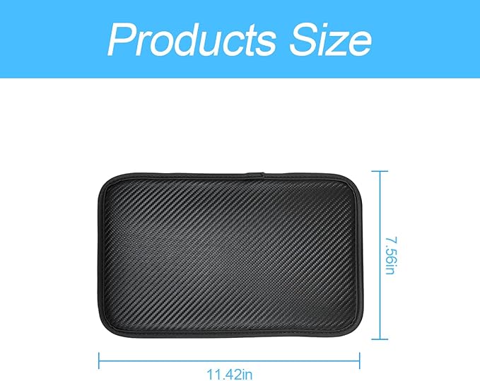 8sanlione Leather Center Console Cushion Pad, 11.4"x7.4" Waterproof Armrest Seat Box Cover Fit for Most Cars, Vehicles, SUVs, Comfort, Car Interior Protection Accessories (Black/Carbon Fiber)