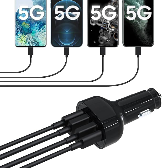 USB C Car Charger Adapter, PD 3.2 QC 5.0 Fast car Charger, 4-Port Multi Car Phone Charger Compatible with iPhone 17 16 15 1413 Pro Max, Samsung Galaxy S25 24 Ultra and More