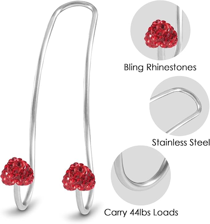 Guoord 【2026 Upgraded】 Car Headrest Hooks Decorations, 2 Pcs Bling Heart-Shaped Purse Hook Hangers, Auto Hooks Car Hangers and Durable Backseat Holder, Storage Universal for SUV Truck Vehicle (Red)
