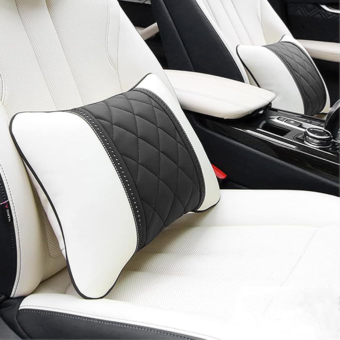Car Pillows Napa Leather Car Seat Rest Cushion Car Lumbar Pillow for Mercedes Benz Maybach S-Class Lumbar Support Pillow car Accessories（Beige Black）
